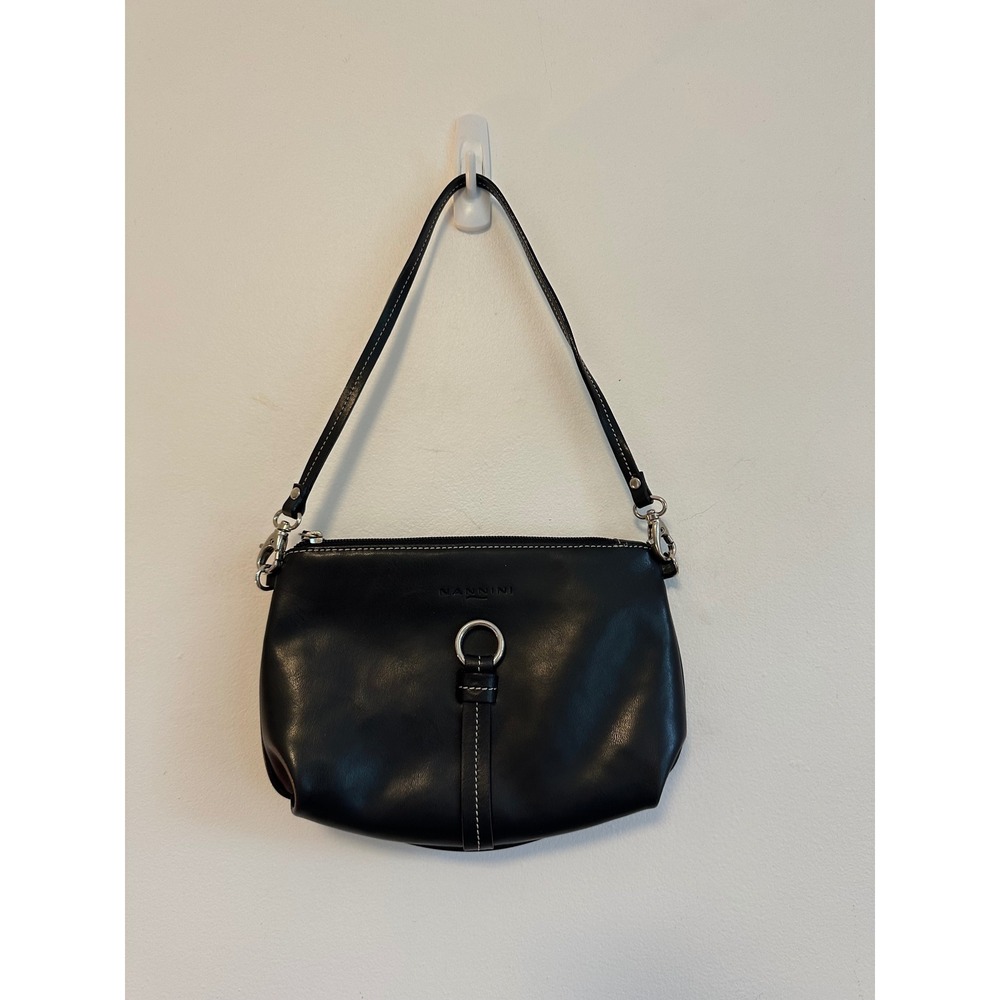 Nannini Black Italian Leather Shoulder Bag with Contrast Stitch